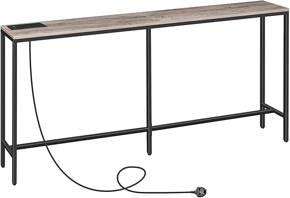 MAHANCRIS Console Table with Power Outlet, 180 cm Narrow Sofa Table, Industrial Entryway Table with USB Ports, Behind Couch Table for Entryway, Hallway, Foyer, Living Room, Bedroom ACTHG18KE01N1