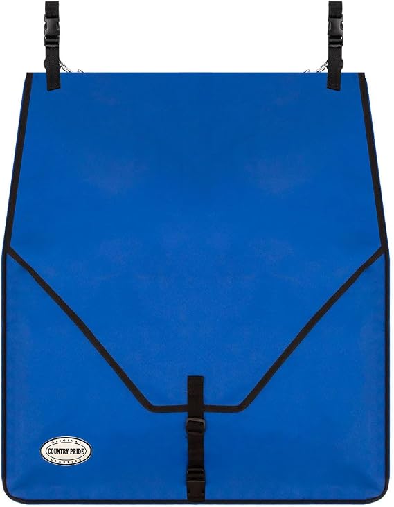 Country Pride Supreme Stall Front Bag, Heavy-Duty Nylon with Reinforced Back, Buckle Closure, Elastic Inside Pockets, Adjustable Hanging Straps, Organized Storage for Barn and Stall (Blue)