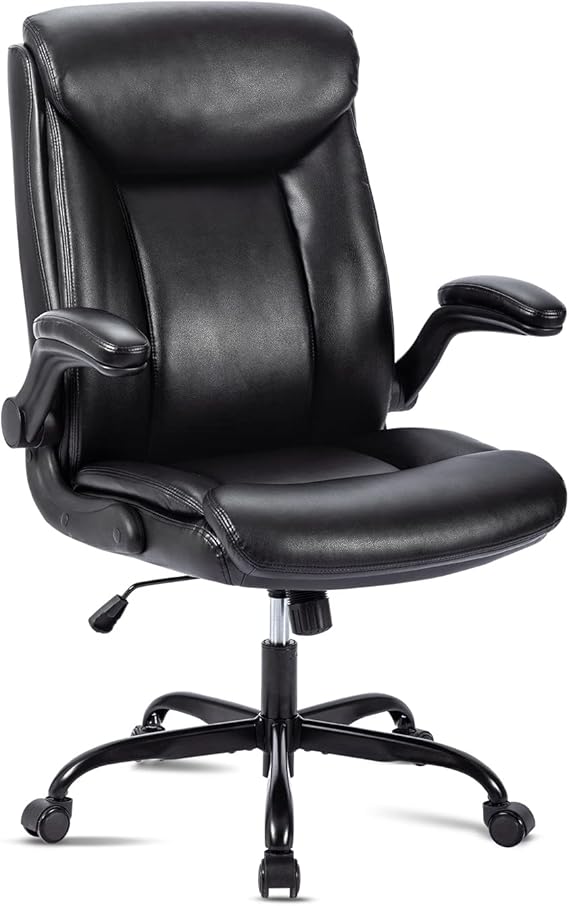MZLEE Leder Bürostuhl Ergonomisch Schreibtischstuhl & Chefsessel Schwarz