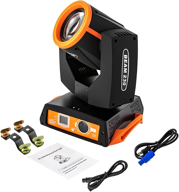 7R 230W Moving Head Light, 17 Gobos 14 Colors Beam Spotlights 8+16 Prism Sharpy Lights, 16CH DMX512 Sound Control for Wedding Disco Party Clubs Music Bar