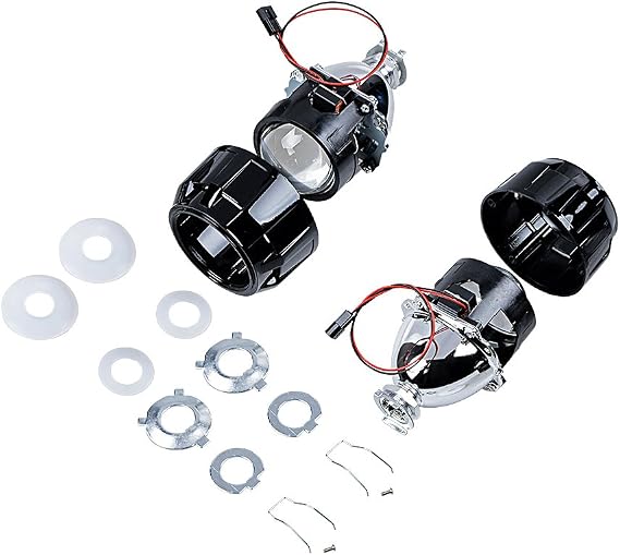 AMOPA Compatible with H4 H7 H11 9005 9006 9007 H13 Headlight 1 Pair of Mini Bi-xenon Projector Lens Low High Beams with Shrouds Kit, Black1