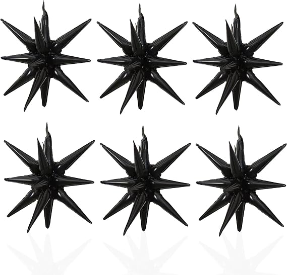6 Pcs Black Star Foil Balloons One-Piece 14-Pointed Star Balloon 4D Starburst Cone Mylar Balloon 22inch Christmas Birthday Wedding Wedding Anniversary Party Supplies(Black)