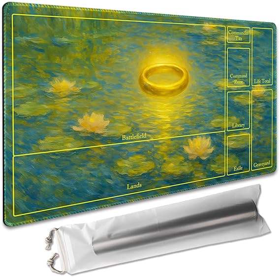 Board Game 14x24in MTG Playmat Compatible for OCG CCG RPG TCG Playmats (Zone-Golden Halo in Water)