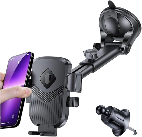 Dashboard Windshield Air Vent Phone Holder, Carbon Fiber Style 2 | PC TPU and ABS build, 360-degree rotation, telescopic arm adjustment, fits most cars SUVs and trucks, interior item