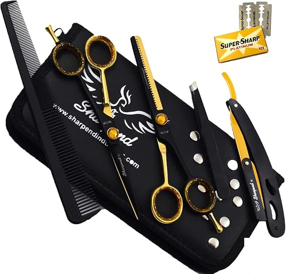 Professional Haircutting Scissors Kit 6 inch Razor Edge Barber Scissor, Japanese Haircutting Scissors and Thinning Shears for Men, Women & Kids, Salon and Home Hair Cutting Set