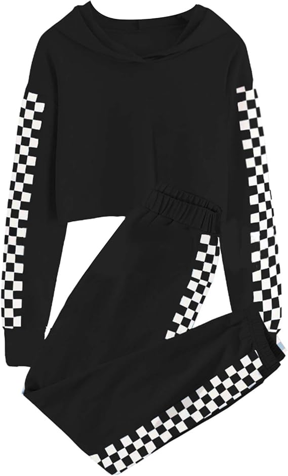 Girls 2 Piece Cute Plaid Outfits Crop Top Sweatshirt and Pants Set Fashion Kids Summer Outfit 3-14 Years