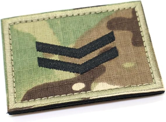 Camouflage Rank Patch Insignia Sergeant Lance Corporal Badge Embroidered Hook and Loop Patches Military EMS EMT UK British Camo (Corporal)