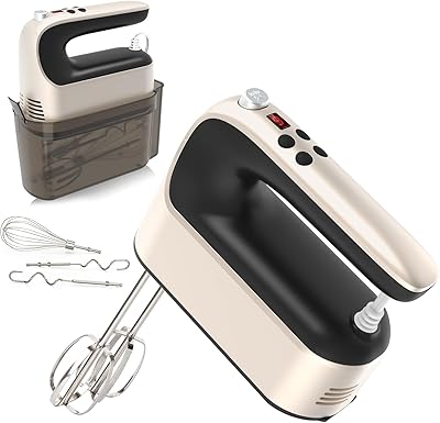 9-Speed Digital Hand Mixer Electric, 400W Powerful DC Motor, Hand Mixer Electric Handheld with Snap-On Storage Case, 5 Stainless Steel Accessories, Beaters, Dough Hooks, WhiskChampagne Gold