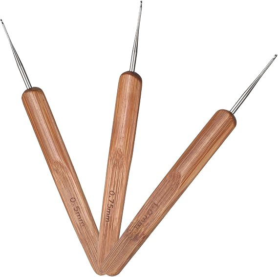 3Pcs Dreadlocks Crochet Hooks for Hair 0.5/0.75/1.0 mm Single Needle Multifunctional Locking Tool Bamboo Handle Weaving Crochet for Braid Craft Excellent Maintaining Real Dread Braid Craf