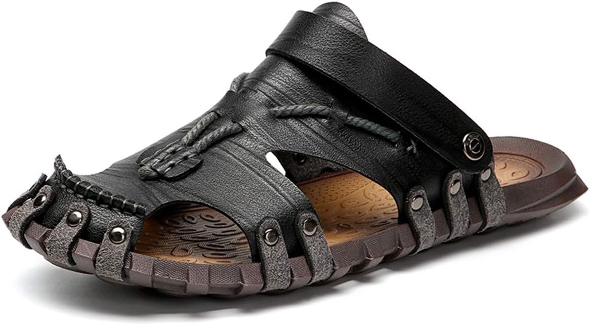 ChicWind Men's Closed Toe Leather Fisherman Sandals Outdoor Adjustable Sports Beach Slippers Flats