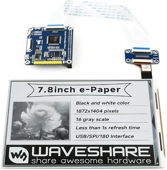 Waveshare 7.8inch E-Ink Display HAT Compatible with Raspberry Pi4B/3B+/3B/2B/B+/A+/Zero/Zero W/WH/Zero 2W 18721404 Resolution IT8951 Controller USB/SPI/I80 Interface Supports Partial Refresh