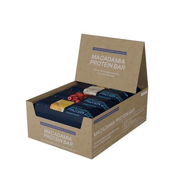 Blueprint Bryan Johnson Macadamia Nut Protein Bars Variety Pack Protein Bars - Lemon, White Cocoa & Raspberry Vegan, Low Sugar, Keto-Friendly Snacks Non-GMO, Raw Nut Bar 9g Protein 12 Pack