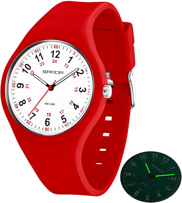 MASTOP Nurse Doctor Student Watch for Women and Men Fashion Waterproof Sports Watch with Easy-to-Read Luminous Dial 24-Hour Format Soft Silicone Strap