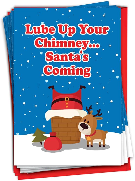 NobleWorks 12 Funny Christmas Cards w/5 x 7 Inch Envelopes (1 Design, 12 Each) - Chimney Lube C10751XSG-B12x1