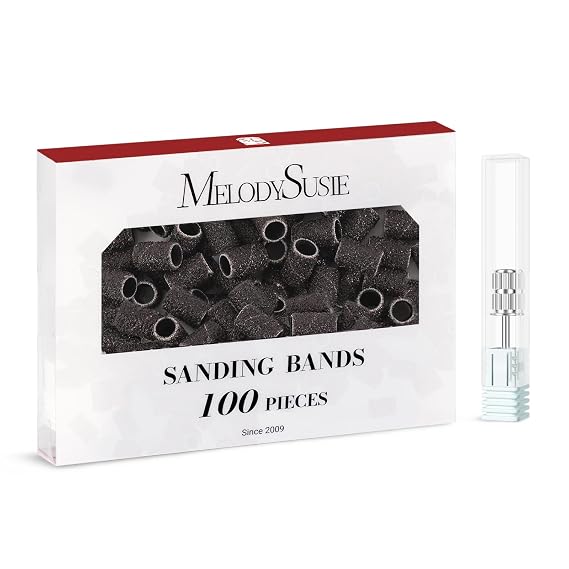 MelodySusie 100 Pcs Nail Drill Bits Sanding Bands for Nail Drill 80 Coarse Grit Nail File Sanding Bands for Acrylic Nails Gel Manicures and Pedicure, Black