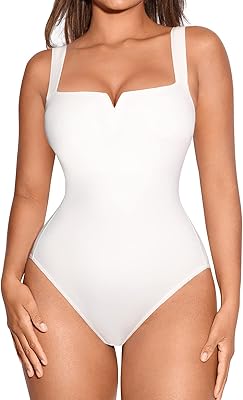 FeelinGirl Square Neck Shapewear Bodysuit for Women Sleeveless Tummy Control Slimming Bodysuit Going Out Tank Tops