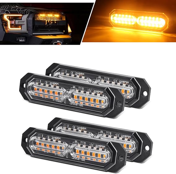 Led Grille Lights for Trucks, 12 Amber Led, Upgraded Waterproof Emergency Surface Mount Grill Strobe Light, Mini Warning Flashing Bar for Dodge Ford Toyota Tacoma Truck