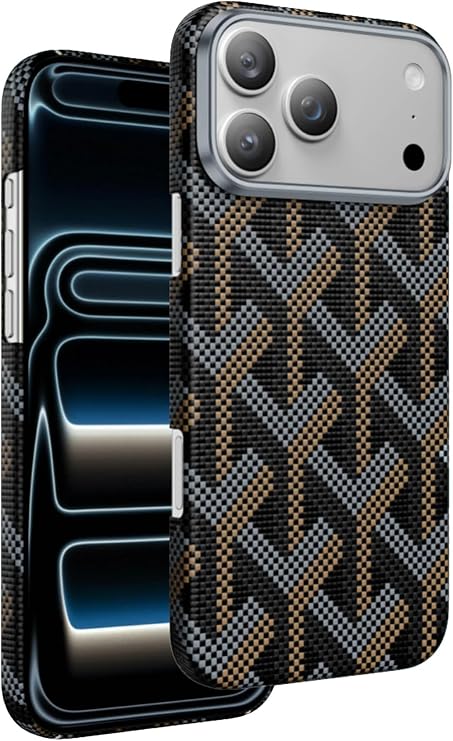 CONSTRAIN - iPhone 17 Pro ile uyumlu Apple Kevlar Karbon Kılıf Prague Desenli MagSafe ile uyumlu Kapak - Siyah