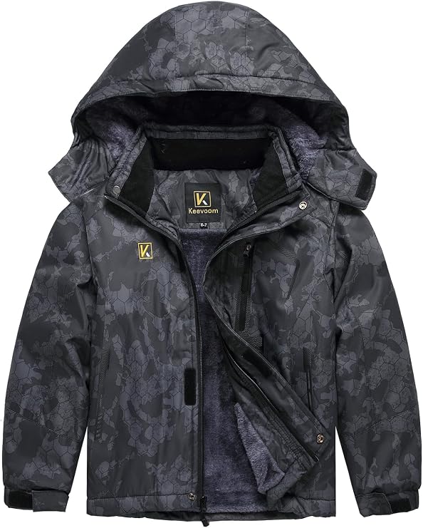 Keevoom Boy's Waterproof Ski Jacket Winter Warm Thick Snow Coat Windproof Fleece Kids Outdoor Hooded Snowboard Jackets