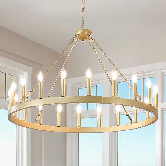 40" Gold Wagon Wheel Chandelier 20-Light Large Dining Room Chandelier