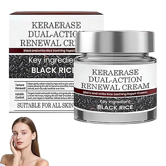 Keratin Erase Dual-Action Renewal Cream Black & White Rice Soothing Repair Cream, Professional Skin Treatment Cream, Face Moisturizer, Improves Moisture Skin Barrier for All Skin Type (1, 1 Bottle)