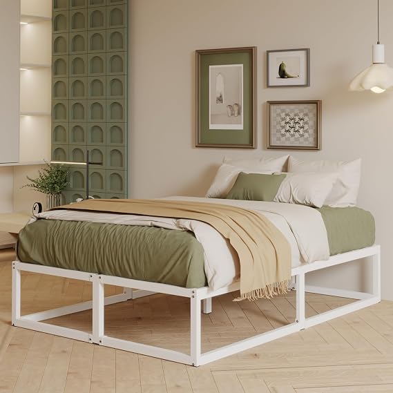 EMODA Super King Bed Frame 36cm High with Steel Slats Support, White | 180 x 200cm Heavy Duty Metal Super King Size Bed Frame Solid Platform, Noise Free, Easy Assembly
