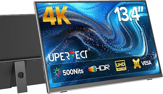 UPERFECT 4K Portable Monitor, 13.4" UHD 3840x2400 Matte IPS Laptop Display with Built-in Stand, 16:10 Aspect Ratio, 100% sRGB, 500 Nits Brightness, All-Metal Frame for PC/Mac/Phone/Game Console