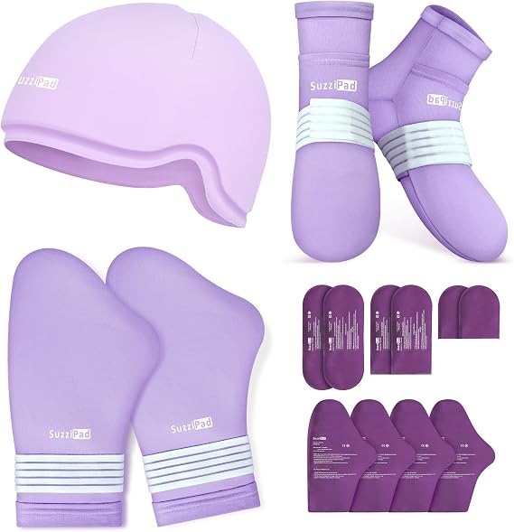 SuzziPad Chemo Gloves & Socks & Cold Cap for Neuropathy Soreness, Purple, L