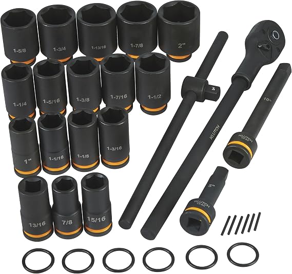 Klutch 3/4in.-Drive Impact Ratchet Socket Set, 21-Pc., Chrome-moly | Comfortable handling, Shop and field repairs, Controlled leverage, Durable construction, Easy setup, Reliable operation