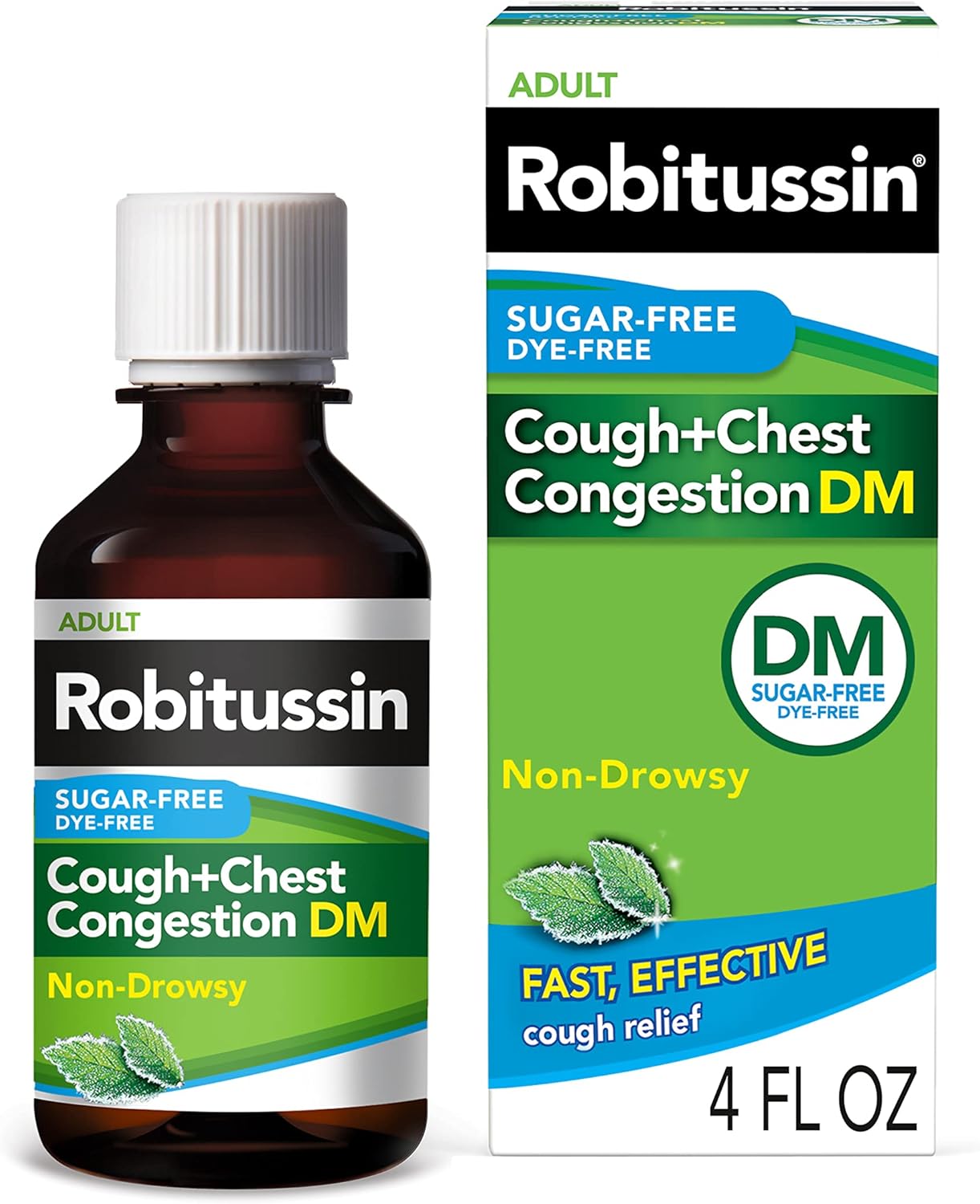 Robitussin Sugar Free Cough  Chest Congestion DM, Cough and Congestion Medicine, Mint Flavor - 4 Fl Oz