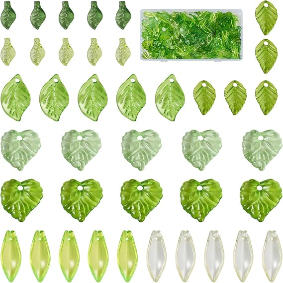 Pandahall 320Pcs Green Acrylic Leaf Beads Charms Transparent Maple Tree Leaves Pendants Cute Green Leaf Beads Caps for Jewelry Making Necklace Earring