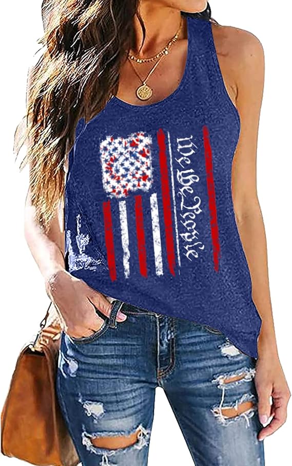 American Flag Tank Tops Women : Wine Glass Graphic Tees 4th of July Tops Patriotic Shirts Firework Tank Tops