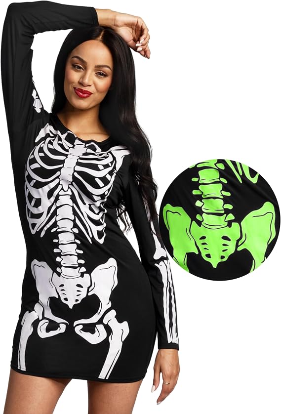 Spooktacular Creations Women's Black Skeleton in Dark Dress Costume for Adult Halloween Dress Up Party Cosplay