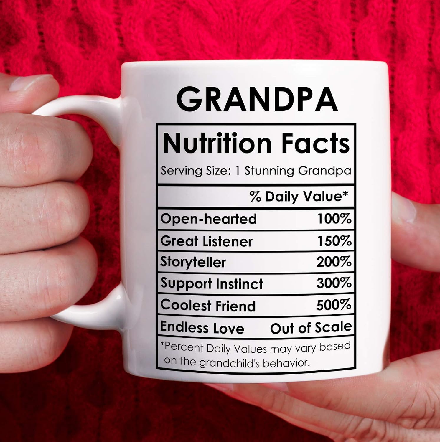 Breezy Valley Grandpa Gifts Mug, Father‘s Day Gifts for Grandpa from Granddaughter Grandson - Best Grandfather Birthday Gift from Grandkids Grandchildren, Grandfather Nutrition Facts Coffee Mug