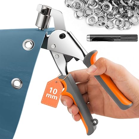 Grommet Tool Kit Eyelet Plier: IMLIKE Handheld Puncher Set with 500 Sets 3/8 inch (10mm) Silver Grommets, Manual Eyelet Kits Press Machine for Banner