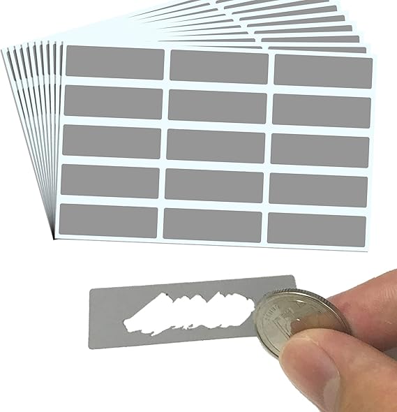 1200 Pieces, 48 x 15 mm, Scratch Off Labels Stickers Grey Rectangle