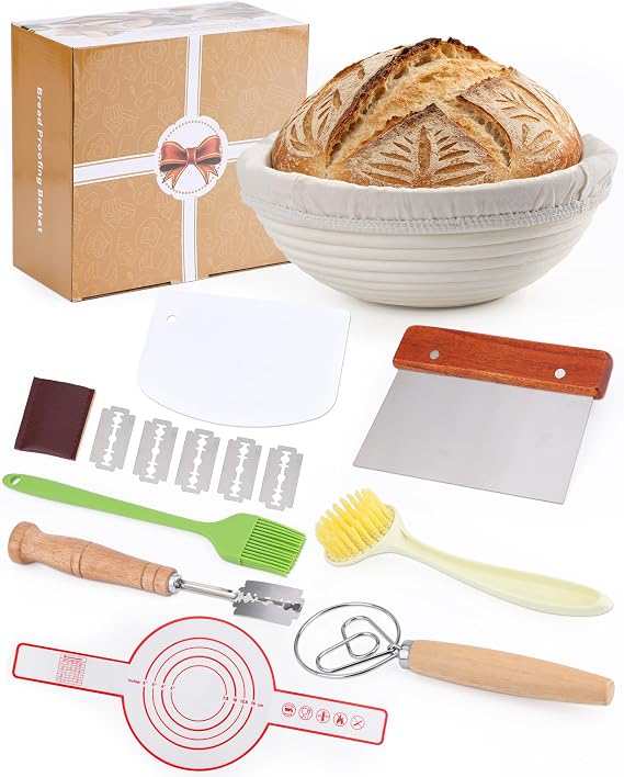 9 Pcs Banneton Proofing Basket Set, Round Bread Proofing Basket