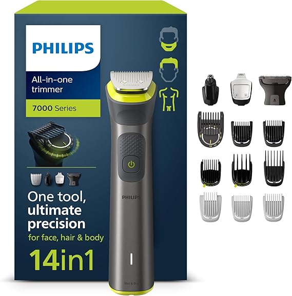 Philips Series 7000 All-in-one Trimmer, 14-in-1 Multigroom for face, Head and Body, One Tool - Ultimate Precision, 21 Length Settings (0.5-16 mm) (Model MG7930/15)