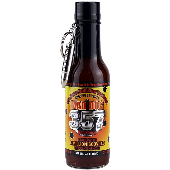 (Pack of 6) Mad Dog 357 Hot Sauce Collector's Edition w/ Bullet Keychain 5oz