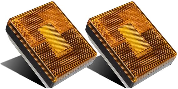 Partsam (2 Amber 3 LED Square Stud Mount Clearance Side Marker Lights Trailer Camper w reflex, 12v Led Truck Trailer Reflective Rectangular Side Clearance Marker Lights with Reflex Reflector