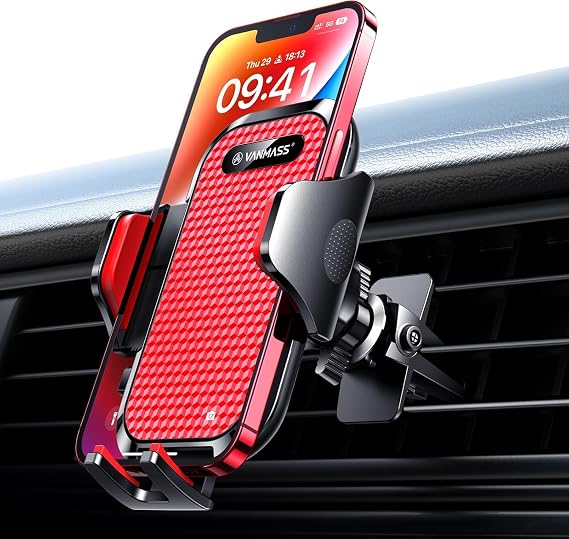 VANMASS 2026 Phone Holders for Your Car Ultimate Military-Grade Car Phone Holder MountPatent & Safety Certs Upgraded Shockproof Truck Air Vent Phone Mount for iPhone Samsung Android,Light Red