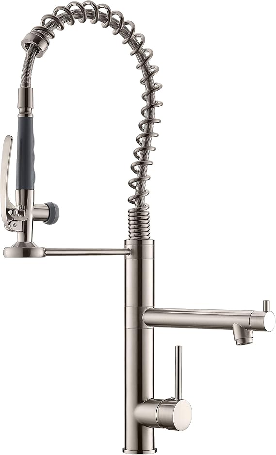AIMADI Commercial Kitchen Faucet with Pull Down Sprayer,Single Handle | High Arch Pre-Rinse Spring Kitchen Sink Faucet,Brushed Nickel