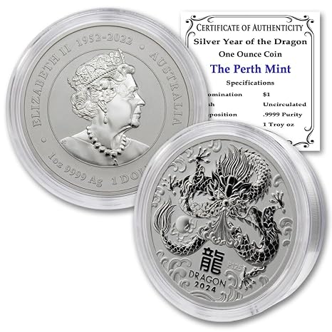 2024 P 1 oz Australian Silver Year of the Dragon Coin $1 Seller BU
