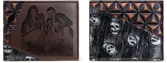 JewelOra Personalized Wallet for Men, Custom Photo Wallet Engraved Picture Leather Wallet for Husband Dad Son BF Personalized Gifts for Christmas Birthday Anniversary Father's Day(Dark Brown)