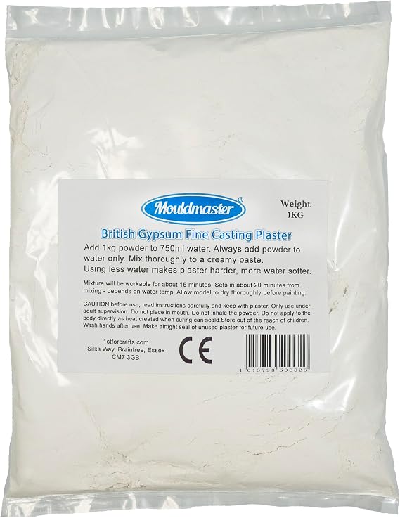 Mould Master British Gypsum Fine Casting Plaster 1Kg, White, 20 x 15 x 1 cm