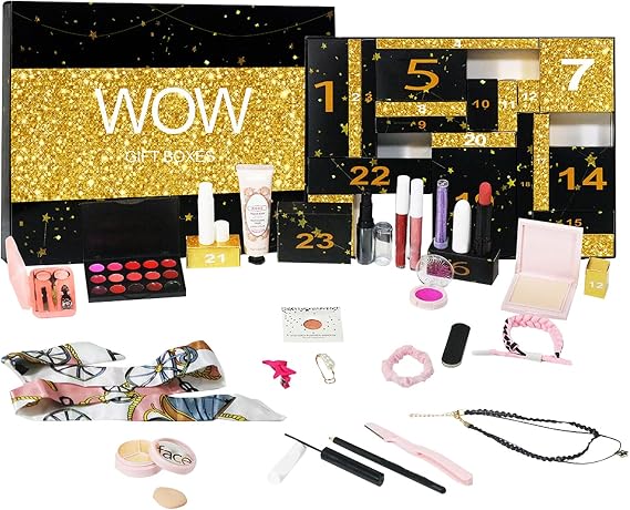 24 Day Beauty Advent Calendar - Makeup Gift Box, Cosmetic Countdown Calendar | Holiday Makeup Collection, Skin Care Trial Surprise Set for Girls During Christmas Holiday Season, Women's Celebration