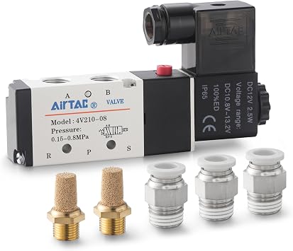 Solenoid Valve DC12V AirTAC 4V210-08 1/4"PT Pneumatic Air 2 Position 5 Way Electric Single Coil Pilot-Operated