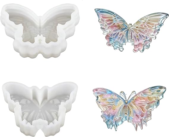 2 Pcs Butterfly Silicone Freshie Molds, 3D Butterfly Silicone Chocolate Mold, Reusable Butterflys Resin Mold Kit for Scented Candles, Clay, Baking, Soap, Cake Decorating