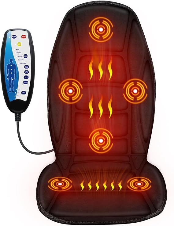 Back Massager with Heat, Massage Chair Pad with 5 Vibrating Modes, 2 Heat Levels Electric Massage Seat Cushion, Massage Pad for Back Pain Relief, Fathers Day Dad Gifts for Men Husband Him Mom Her