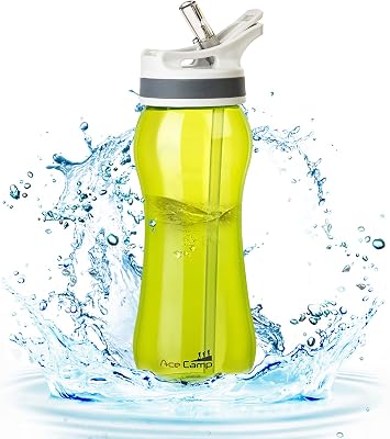 AceCamp 21oz Water Bottle with Straw Curved-Bottle Design Easy To Grip BPA Free Tritan Sports Fitness Bottle Leak-Proof Durable Green